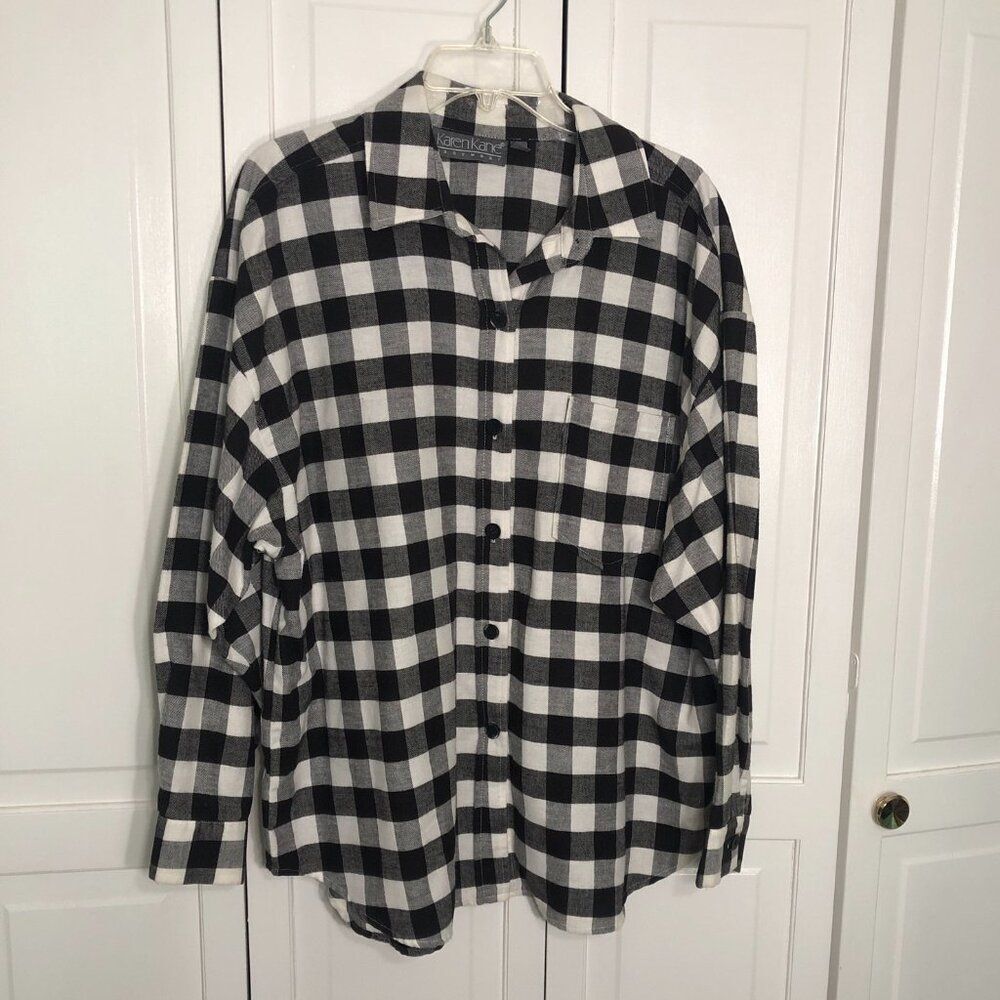 Vintage Karen Kane Easywear Women Flannel Shirt Size 12 Made In USA 100% Cotton